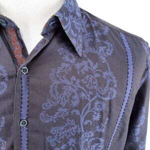 Robert Graham Floral Shirt Men's Size Large Flip Cuffs Embroidered Long Sleeve